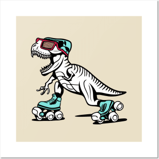 T rex dino Skating Posters and Art